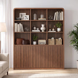 71" Tall Bookshelf, Large Bookcase with Storage Cabinets, Walnut