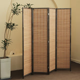 4 Panel Bamboo Room Divider - 5.6 ft Tall Folding Privacy Screen for Room Separation