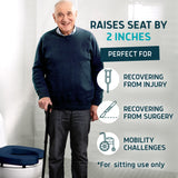Lunderg Padded Toilet Seat Riser for Seniors - Adds 2 inches. Universal Fit - FIRM Raised Toilet Seat Cushion with High-Density Foam for Enhanced Comfort & Elevation. Post-Surgery Must have (Blue)