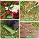 Gardening Tools, WisaKey 10 Piece Heavy Duty Green Garden Tools Set with Non-Slip Ergonomic Handle, Durable Fashion Garden Tool Organizer HandBag