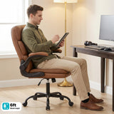 BOWTHY Mid Back Office Desk Chair,Leather Conference Room Chairs,Ergonomic Home Computer Chair,Modern Executive Chair with Padded Flip-up Armrest and Swivel Wheels (Brown)