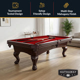Hathaway Augusta 8 Foot Pool Table with Complete Accessories – Classic Full Size Billiard Table for Home Use – Classic Ball and Claw Legs, Inlaid Sights, K-66 Cushions – Mahogany Finish with Red Felt
