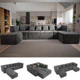 MONVANE Modular Sectional Cloud Couch for Living Room - 130'' 6 Seater Convertible Chenille Couches Set with Ottoman, No Assembly Compression Sofas, Comfy Floor Sofa with Memory Foam, Grey