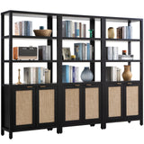 SICOTAS 71" Tall Rattan Bookshelf with Doors for Living Room Library