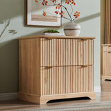 2 Drawer File Cabinet with Charging Station, 30" Fluted Lateral File Cabinet w/Files Hanging Rod for Letter