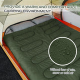 Tranqun 2 Pack Double Sleeping Bag for Adults, Queen Size Two Person Camping Sleeping Bag with Pillow Waterproof 3 Season Cotton Fabric for Hiking Backpacking Warm & Cold Weather(Army Green)