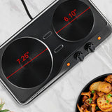 Electric Countertop Double Burner, 1700W Cooktop with 7.25" | Portable Cooking Stove and Easy to Clean Stainless Steel Base, Black OVENTE