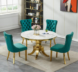 Maotifeys White Marble Dining Table for 4-6, Luxury 45" Round Faux Marble Kitchen Table for 4 Modern Circle Dining Room Tables with Classic American Style Gold Stainless Steel Base