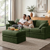 NABUMI 107" Modular Sectional Sofa with Storage, L-Shaped Boneless Couch with Movable Ottoman, Deep Seat Memory Foam Corduroy 4-Seater Cloud Couches for Living Room, Tool-Free Assembly, Green