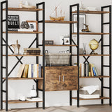 Triple 5 Tier Book Shelf, Industrial Large Bookcase with Storage Cabinet, Tall Bookshelf with 14 Open Display Shelves Metal Frame