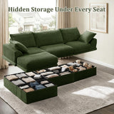 NABUMI 107" Modular Sectional Sofa with Storage, L-Shaped Boneless Couch with Movable Ottoman, Deep Seat Memory Foam Corduroy 4-Seater Cloud Couches for Living Room, Tool-Free Assembly, Green