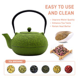 YJX 60.9oz Large Cast Iron Teapot, Big Tea Kettle for Stovetop Safe, Green Cast Iron Kettle Teapot with Stainless Steel Infuser for Loose Tea and Tea Bags(1800ml)