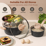 SODAY 17 Pcs Pots and Pans Set Non Stick Kitchen Cookware Sets Nonstick Induction Cookware Non-toxic Black Granite Cooking Tools