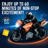Liberty Imports 2.4G RC Remote Control Stunt Motorcycle with Riding Figure, 1:10 Scale High Speed Cross Country 360 Degree Rotation Drift Shockproof Racing Motorbike (Orange)