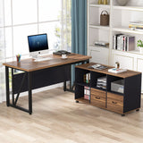 2 Drawers Lateral File Cabinets, Home Office 43-inch Mobile Wood Cabinet Credenza Printer Stand with Wheels and Open Storage Shelves