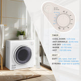 Elevon 1500W Portable Clothes Dryer, 3.5 cu.ft Electric Drying Machine for Laundry with Steel Tub for Apartment, Dorms, Compact Dryer for Small Space, Black/White