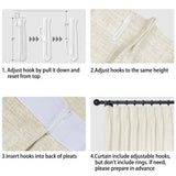 Macochico Extra Wide Natural Linen Linen Curtains Pinch Pleated for Sliding Glass Door Living Room Bedroom Light Filtering Privacy Window Treatments with Tieback, 120”Wx108”L, Beige, 1 Panel