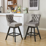 MOOLSUN A Set of 4 Blue Velvet bar stools - Classic Fixed Height Design, rotatable Button Group Seats, Perfect for Standard Kitchen Islands and Home Bars,Gray(Wood Leg)