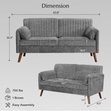 64" Loveseat Sofa, Modern 2-seater Chenille Couch for Living Room, Gray