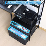 Computer Desk with Power Outlets and Storage Shelves, Reversible Home Office Desk with 2 Fabric Drawers