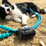 Dog Poop Bag Dispenser for Leash, Corduroy Pet Waste Bag Holder with Clip, Portable Cute Embroidered Poop Bag Carrier with Zipper, Fits Standard Size Poop Bag Rolls (Dark denim)