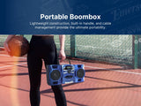 Emerson Portable CD Player Boombox with Cassette Player, Tape Recorder, AM/FM Radio, MP3 AUX Input, Detachable Speakers, AC/DC & Battery Operated – Stereo System for Home, Travel, Indoor & Outdoor Use