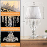 MOOONICHE Crystal Bedside Table Lamp, Dimmable Table Lamp Set of 2 with Ruched Fabric Lampshade, Elegant Plug-in Chandelier Nightstand Lamp for Living Room Girls Room, W 12.6" X H 22.8"