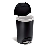 50 Liter / 13 Gallon Semi-Round Kitchen Step Trash Can with Secure Slide Lock, Black Plastic simplehuman