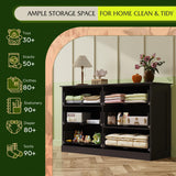 WLIVE Wood Dresser for Bedroom, Black 53'' Wide Chest of Drawers with 6 Drawer, Oak Furniture Large Storage Tower Unit, Closet Store Organizer for Living Room, Hallway, TV Stand, Modern Minimalist