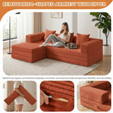 79" Modular Sectional Sofa, Boneless Convertible Sleeper Sofa Bed, Modern Tri-Folding Cloud Couch with L-Shape Chaise, Corduroy Futon for Living Room Small Spaces Apartment, No Assembly,Orange