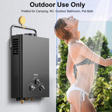 Outdoor Tankless Propane Water Heater 1.58GPM 6L Portable Gas Water Heater with Handle & Overheating Protection, Instant Hot Water for Camping RV Cabin Boat Barn - Black