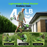 20000 RPM Brushless Battery Weed Wacker Cordless, 6000mAh Electric Weed Eater Battery Powered, Heavy Duty Brush Cutter Edger Lawn Tool/Weed Trimmer/Grass Trimmer W/Wheel Metal Blade, 2 Battery