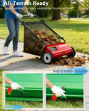 GarveeLife Push Lawn Sweeper, 21 Inch Extra-Wide 4-Brush System, 3.5 cu.ft. Mesh Bag, Heavy Duty Steel Frame, Height-Adjustable Yard & Garden Cleaner for Leaves and Grass, Red