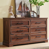 JXQTLINGMU Farmhouse 6 Drawers Dresser for Bedroom, 52'' Wide Large Wood Dressers with Bar Handles, Chests of Drawers with Storage Dressers Organizer for Bedroom, Hallway, Brown