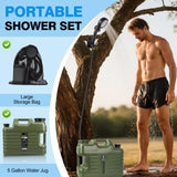 Portable Camping Shower with 5 Gallon Water Jug, 6000mAh Rechargeable Outdoor Camping Shower Kit, IPX7 Waterproof Pump BPA Free Water Containers Camp Essentials Green