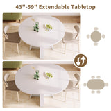 iPormis 43.3in-59in Extendable Round Dining Table for 4-6, Modern Wooden Kitchen Table for Dining Room, Adjustable Size Oval Circle Dinner Tables Furniture for Kitchen Living Room, White