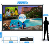JWSIT 150 inch Projector Screen with Stand, Upgraded 3 Layers PVC 16:9 Outdoor Projector Screen, Outdoor Movie Screen with Carrying Bag for Home Theater Backyard
