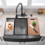 33 Inch Black Farmhouse Kitchen Sink - VOKIM 33x22 Apron Front Kitchen Sink Workstation Stainless Steel 16 Gauge Single Bowl Gunmetal Farm Sink