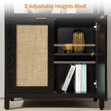 SICOTAS 71" Tall Rattan Bookshelf with Doors for Living Room Library