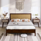 Bme Nipe Queen 14 Inch Bohemian Bed Frame with Adjustable Woven Headboard - Rustic & Vintage Unique Style with Acacia Wood - No Box Spring Needed - Easy Assembly - Walnut