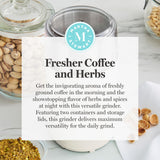 Martha Stewart Electric Coffee & Spice Grinder, Dual 2.5oz Removable Bowls, Storage Lids, Stainless Steel Blades, One Touch Pulse Control, 2-in-1 Compact, Beans & Spices, Herbs & Nuts, Linen White