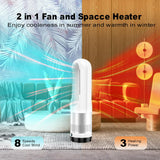 Bladeless Tower Fan, 1400W Space Heater & 40W Cooler Fan Combo with Remote, 80°Oscillation, 8 Speeds and 3 Heating Modes, 9H Timer, LED Display, Fast Safety Heat and Quiet for Bedroom, Kitchen, Office