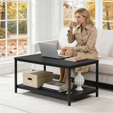 ZenStyle Industrial Coffee Table with Storage Shelf for Living Room, Wood Look Accent Furniture with Vintage Wooden Board Stable Metal Frame Cocktail Table 2-Tier Tea Table (Black, 31.5in)