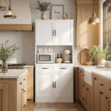 HOSTACK 71“ Tall Kitchen Pantry Storage Cabinet, Modern Kitchen Hutch Bar Cabinet with Microwave Stand, Wood Buffet Sideboard with Hutch, Cupboard with Drawers, Shelves for Dining Room, White