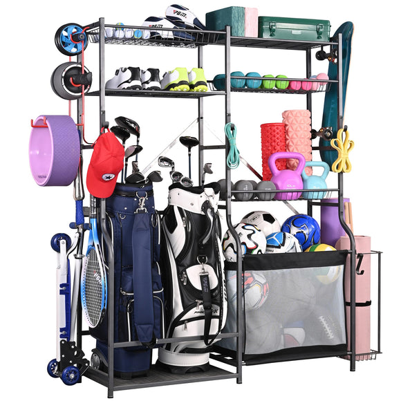 Golf Storage Ball Rack Garage Organizer, 2 Golf Bag Organizer PLKOW