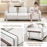 112" Cloud Modular Sectional Sofa,Oversized Deep 3 Seater Couch with Armrests Wooden Legs,Comfy Thicked Cushion Upholstered Sofa for Living Room Bedroom,White