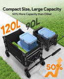 Raynesys 3 in 1 Collapsible Wagon Converts to Bench, 220lbs Foldable Wagon Cart with Wheels, 120L Shopping Cart, Black