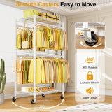 ULIFHOME P4 Rolling Clothes Rack Heavy Duty, Clothing Racks for Hanging Clothes, Freestanding Garment Racks with Wheels, Metal Portable Closet Rack 35.5''W × 20.5''D × 80.5''H, Max Load 560Lbs, White