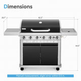 2 in 1 Propane Griddle Grill Combo, 6-Burner Propane Gas BBQ Grill with Porcelain-Enameled Cast Iron Grates & Plate, 42,000 BTU Combo Grill