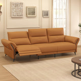 Modern 3-Seater Leather Recliner Sofa with Adjustable Headrest and Dual Motor Electric Functions in Saddle Brown